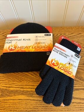 Women's Black Thermal Knit Hat & Touchscreen Gloves Set